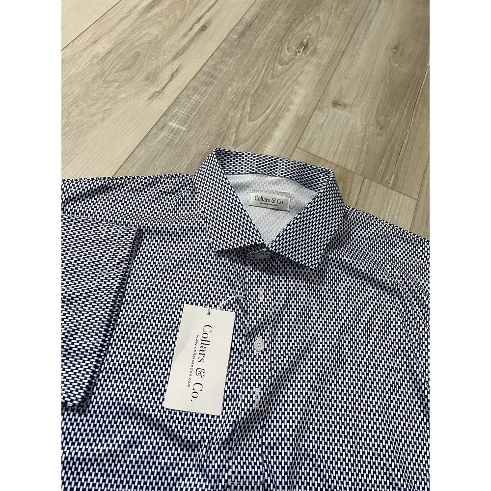 Collars and Co Dress Collar Polo Shirt Mens 2XLRelaxed Fit Geometric Pattern